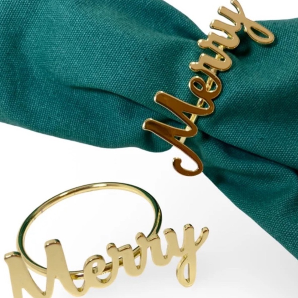 NWT Shiraleah Gold 'Merry' Script Holiday Christmas Ring Napkin Holder